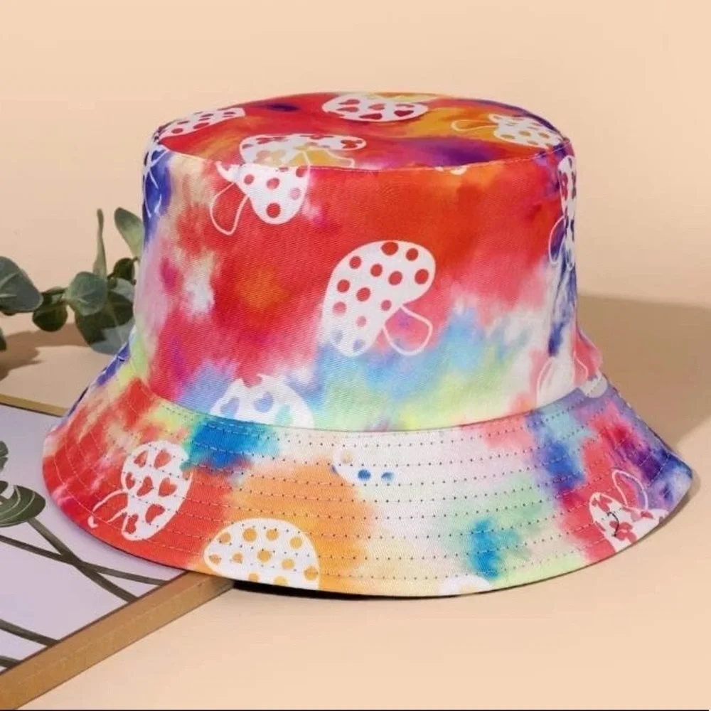 Tie Dyed Mushroom Reversible Unisex Bucket Hat Fishing Bucket Hat‎  Black Inside